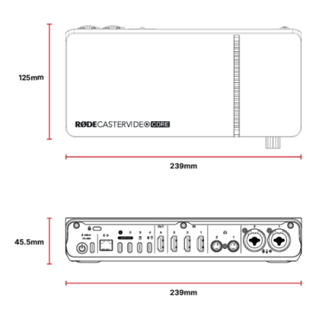 RODE RODECaster Video Core - konsola, interfejs do produkcji video i audio - wymiary